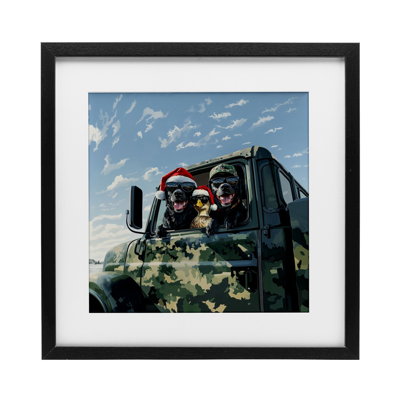 Stupell Industries Santa Dogs & Duck Framed Print Under Glass, design by Jim Baldwin